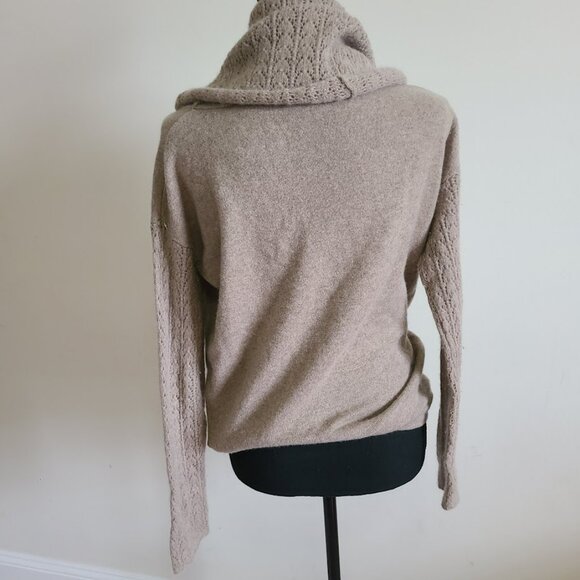 Garnet Hill 100% Cashmere Sweater Small Beige Tan Cowl Neck Textured Knit Sleeve - Picture 6 of 9